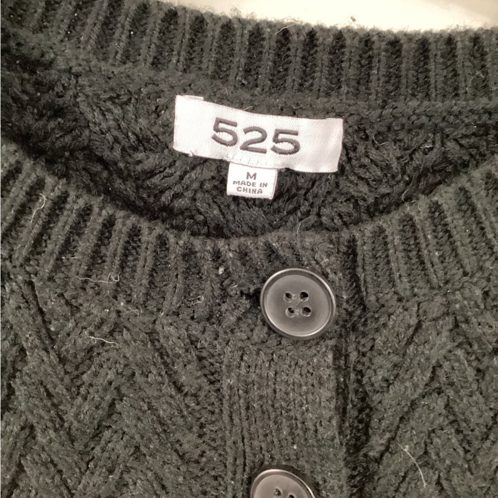 525 America Black Cropped Lattice Cable Tipped Cardi In Black Multi - Picture 5 of 8